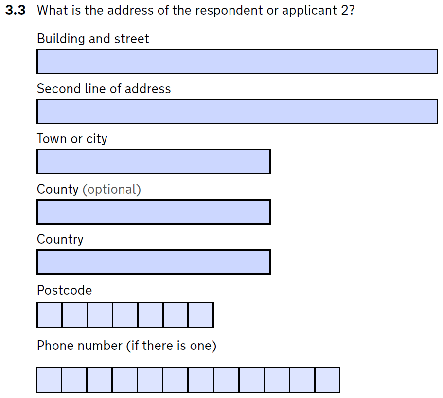 Form d8 for divorce - address for respondent