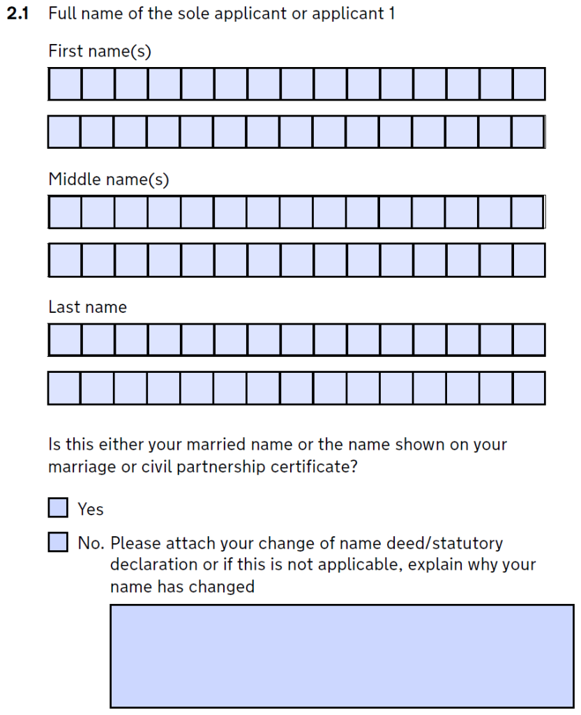 Section 2.1 of form d8 for divorce - name
